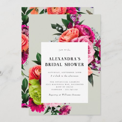 Bold Floral  Sage Green Garden Bridal Shower Invitation