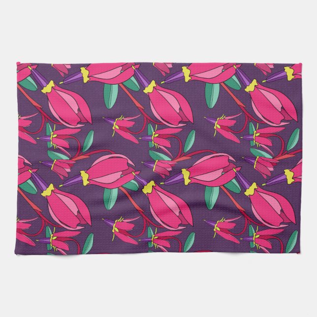 Bold Floral Shooting Star Pink / Purple Wildflower Kitchen Towel (Horizontal)