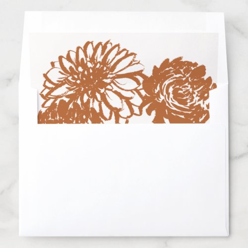 Bold Floral Sketch Terracotta Dahlia Bloom Wedding Envelope Liner