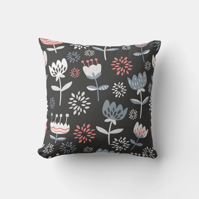 Bold Floral Symphony Throw Pillow (Front)