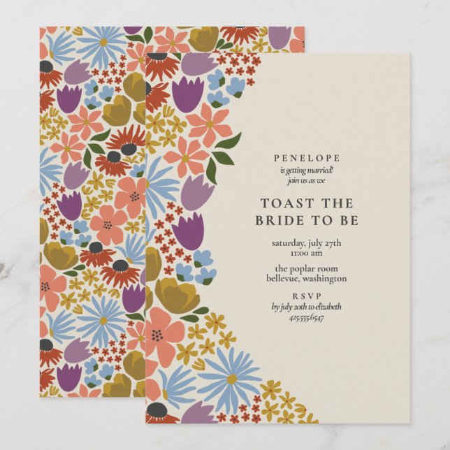 Bold Floral Toast the Bride Cocktail Hour Shower  Invitation (Front/Back)