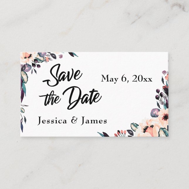 Bold Floral Watercolor & Script Save the Date Card (Front)