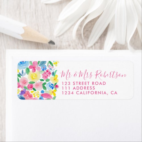Bold floral watercolor summer typography wedding label