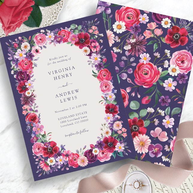 Bold Floral Wedding Invitation (Navy Blue Bold Watercolor Floral Wedding Invitation by Painted Paperie
)