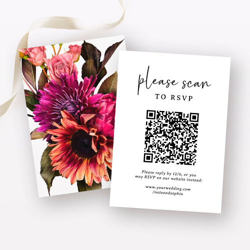 Bold Floral Wedding  RSVP with QR Code Enclosure Card
