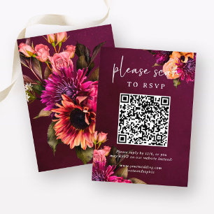 Bold Floral Wedding RSVP with QR Code Enclosure Card