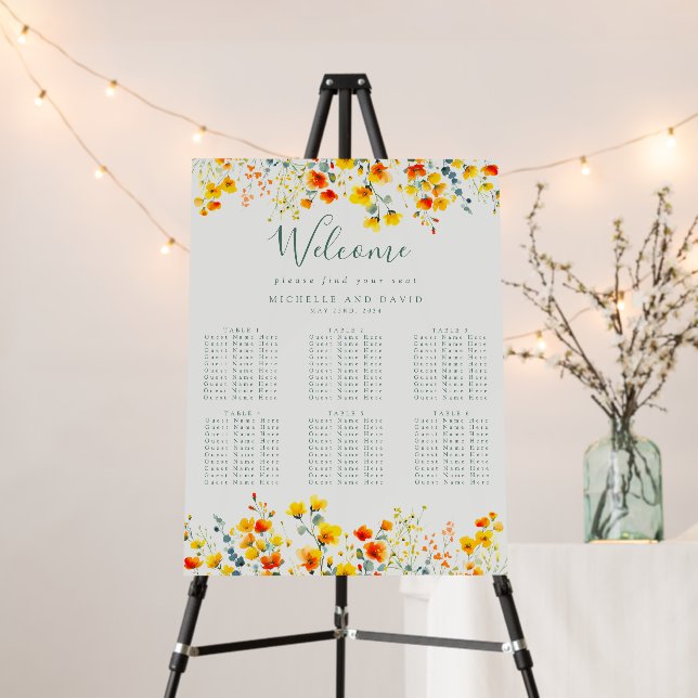 Bold Floral Wedding Seating Chart Foam Board (In Situ (Stand))