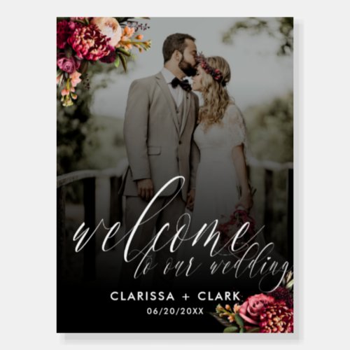 Bold Floral Welcome Wedding Photo Couple Sign
