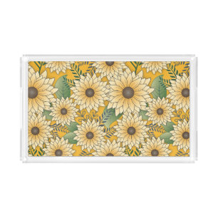 Bold Floral Yellow Sunny Sunflower Garden Acrylic Tray