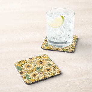 Bold Floral Yellow Sunny Sunflower Garden Beverage Coaster