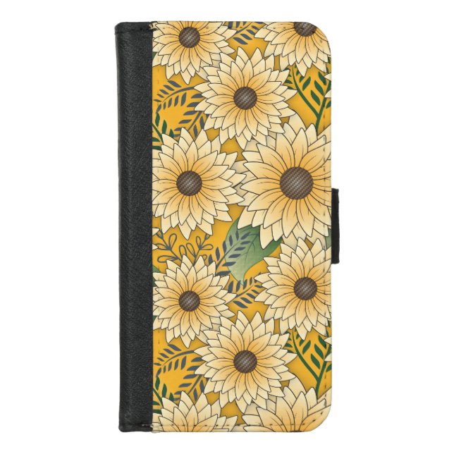 Bold Floral Yellow Sunny Sunflower Garden iPhone Wallet Case (Front)