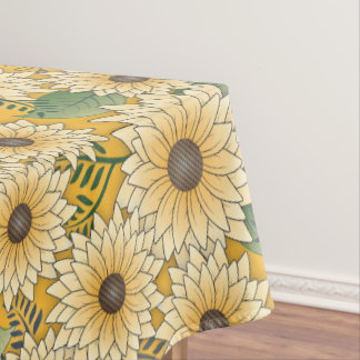 Bold Floral Yellow Sunny Sunflower Garden Tablecloth
