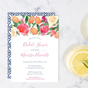 Bold Florals Citrus & Spanish Tiles Bridal Shower Invitation