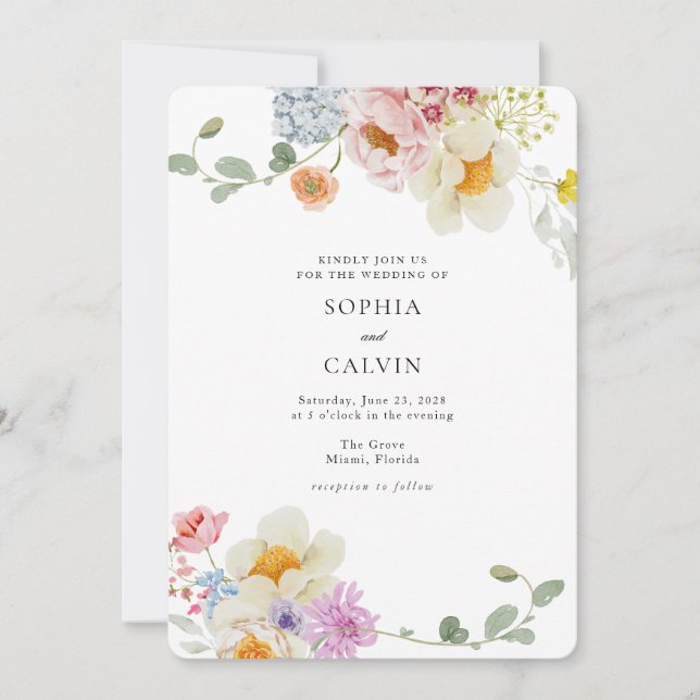 Bold Florals Love in Bloom Wedding Invitation (Front)