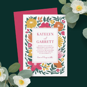 Bold Florals Magenta Orange Yellow Wedding Invitation