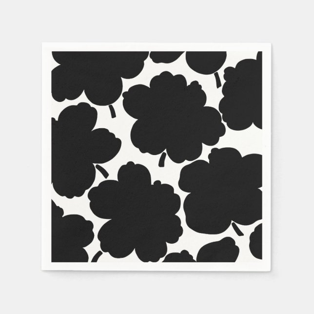 Bold Florals Monochrome Black & White Napkins (Front)