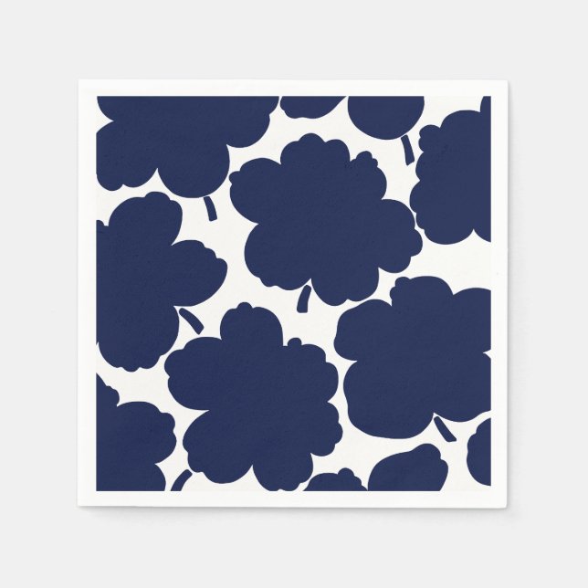 Bold Florals Monochrome Dark Navy Napkins (Front)