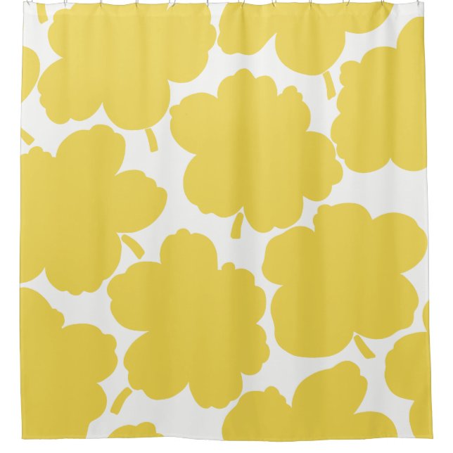 Bold Florals Monochrome Vibrant Yellow Shower Curtain (Front)