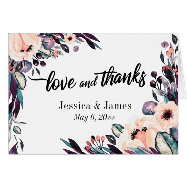 Bold Florals w/ Script, Wedding Love and Thanks Cards (Front Horizontal)
