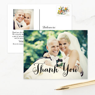 Bold Flourish Thank You Wedding Photo Postcard