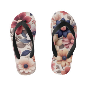 Bold flowers and leaves pattern pink kid's flip flops