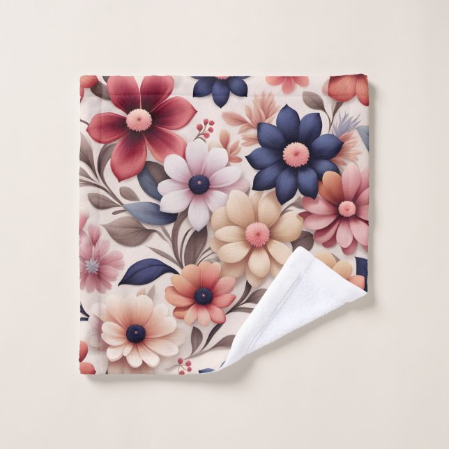 Bold flowers and leaves pattern pink wash cloth (Wash Cloth)