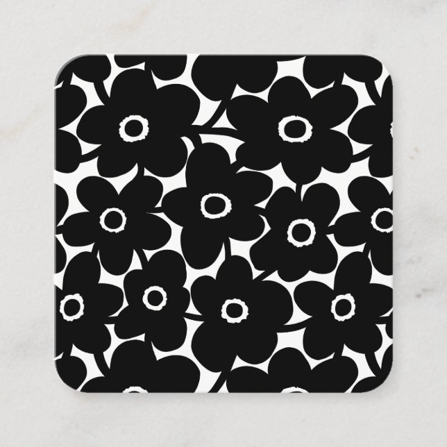 Bold Flowers - Black and White Square Business Card (Front)