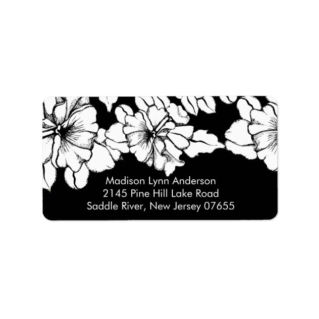 Bold Flowers on Black Return Address Labels. Label (Front)