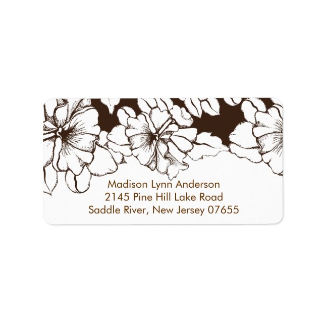 Bold Flowers on Brown Return Address Labels. Label (Front)
