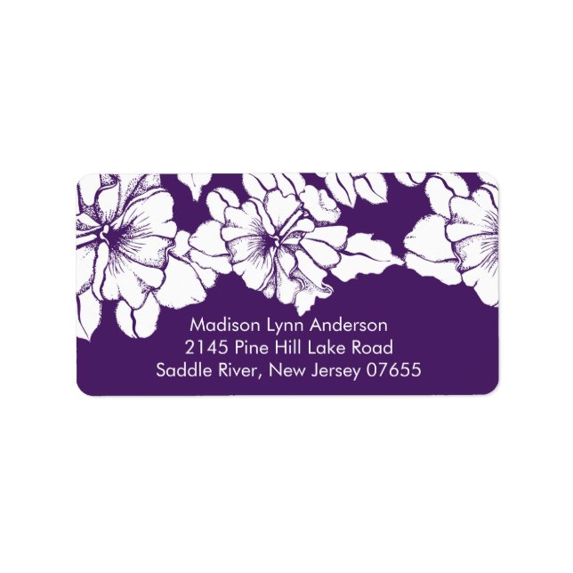 Bold Flowers on Purple Return Address Labels. Label (Front)