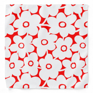 Bold Flowers - White on Red Bandana