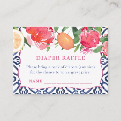 Bold Flowers With Citrus Diaper Raffle Enclosure Card