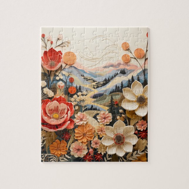 Bold Flowers with Mountains Jigsaw Puzzle (Vertical)