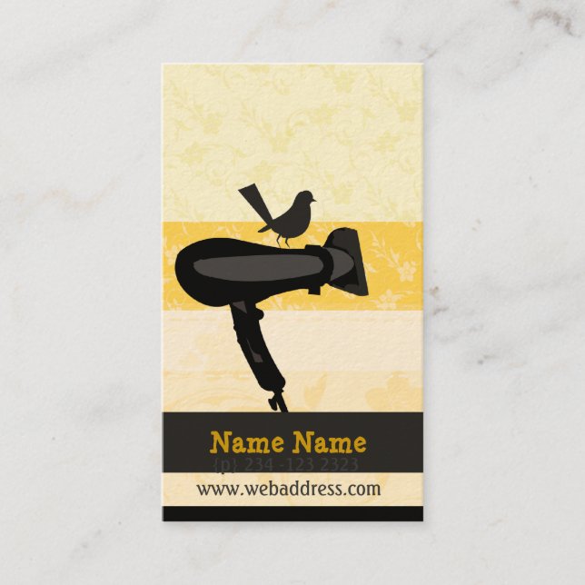 Bold  Flowery Mockingbird Hair Dryer Salon Stylist Appointment Card (Front)