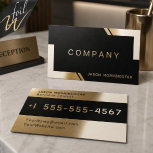 Bold Foil on Black Minimalist Corporate Spot Gloss Business Cards