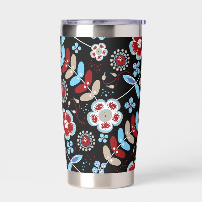 Bold Folk Floral Pattern Insulated Tumbler (Left)