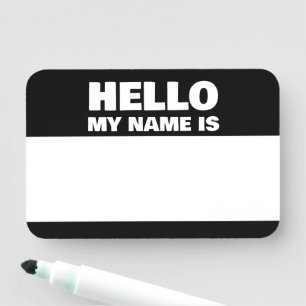 Bold Font Black and White Hello My Name Is Name Tag