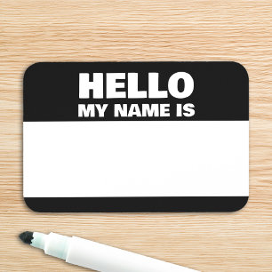 Bold Font Black and White Hello My Name Is Tag