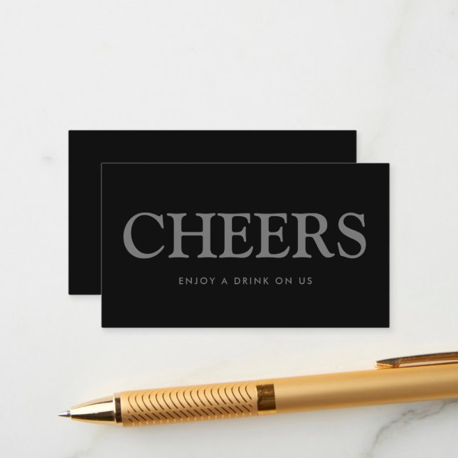 Bold Font "Cheers" Free Drinks Ticket Enclosure Card (Front/Back In Situ)