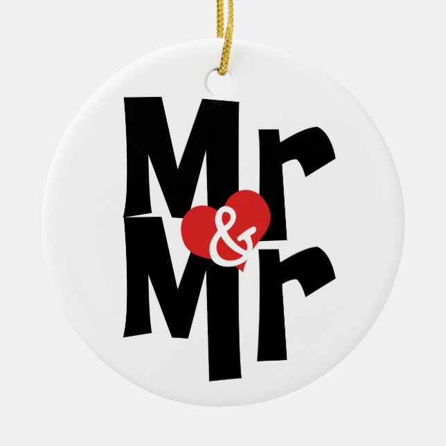 Bold Font Gay Wedding Mr and Mr Personalized Ceramic Ornament (Front)