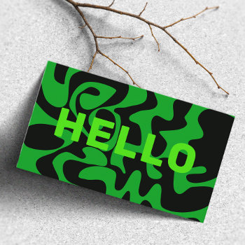 Bold Font Groovy Black Lime Emerald Green Business Card by TabbyGun at Zazzle