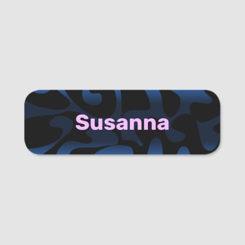 Bold Font Groovy Black Navy Blue Lilac Magnetic Name Tag