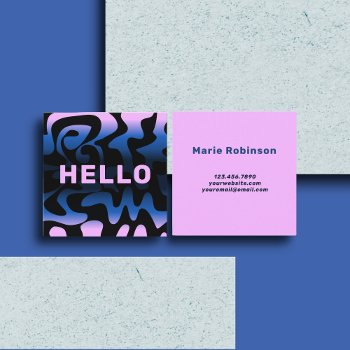 Bold Font Groovy Black Navy Blue Lilac Pale Purple Square Business Card by TabbyGun at Zazzle