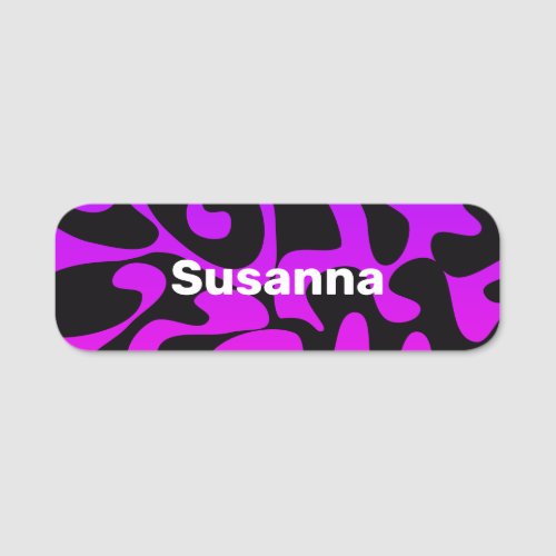 Bold Font Groovy Black Purple Pink Lilac Magnetic Name Tag