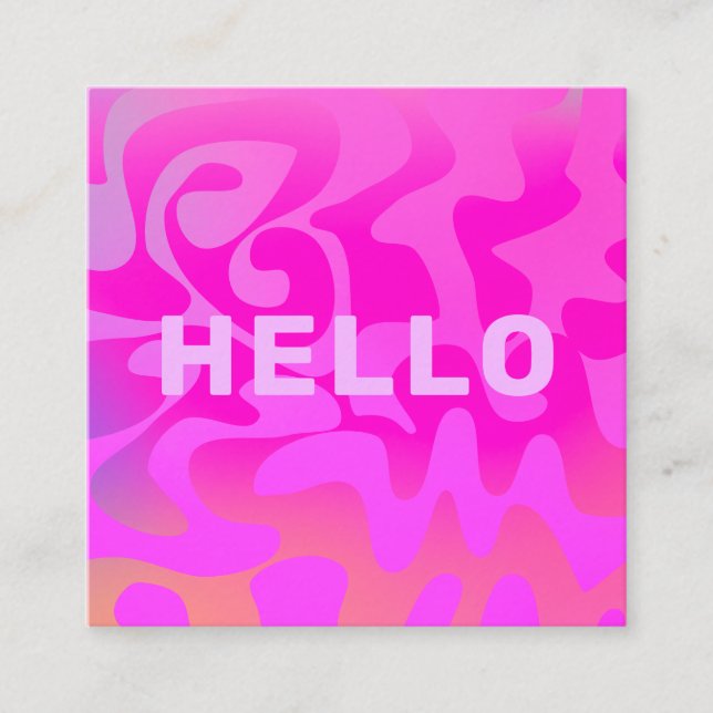 Bold Font Groovy Hello Hot Pink Bright Square Business Card (Front)