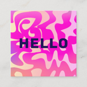 Bold Font Groovy Retro Hello Pink Colorful Square Business Card