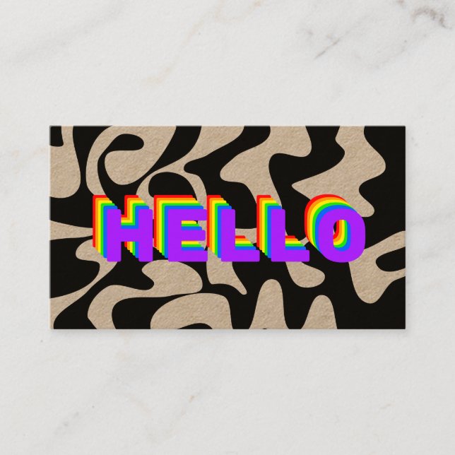 Bold Font Hello Hello Groovy Rainbow Kraft Business Card (Front)