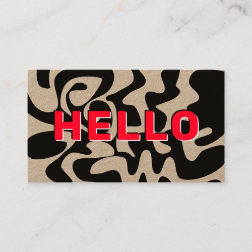 Bold Font Hello Modern Black and Red Kraft Business Card