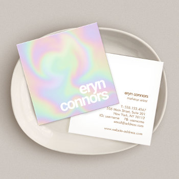 Bold Font Holographic Square Business Card by sm_business_cards at Zazzle