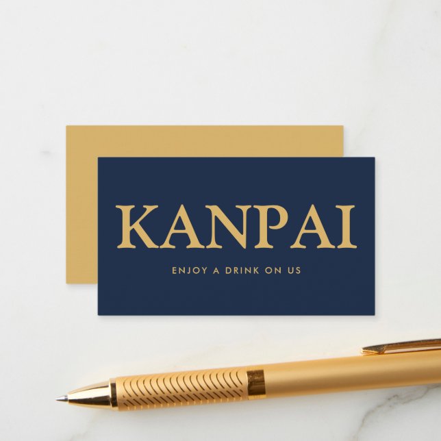 Bold Font "Kanpai" Japanese Free Drinks Ticket Enclosure Card (Front/Back In Situ)